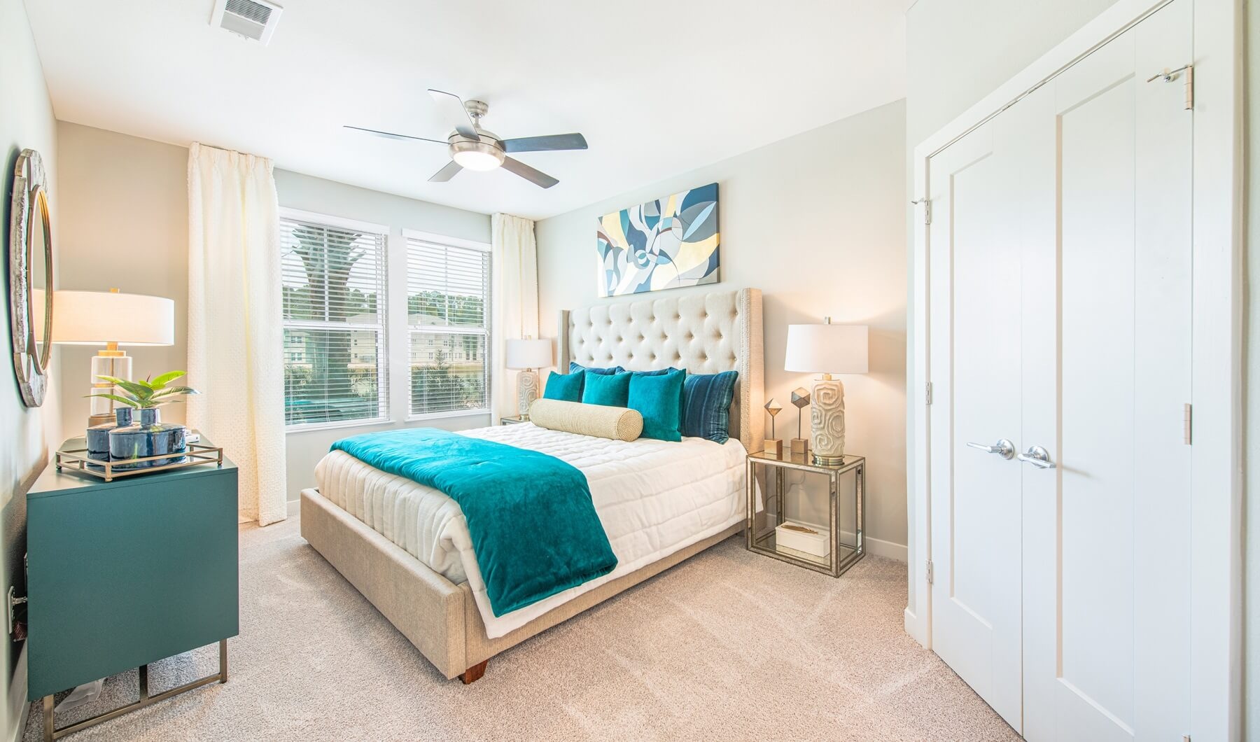 Bedroom Furnished carpeted bedroom at Belmont Park West Apartments