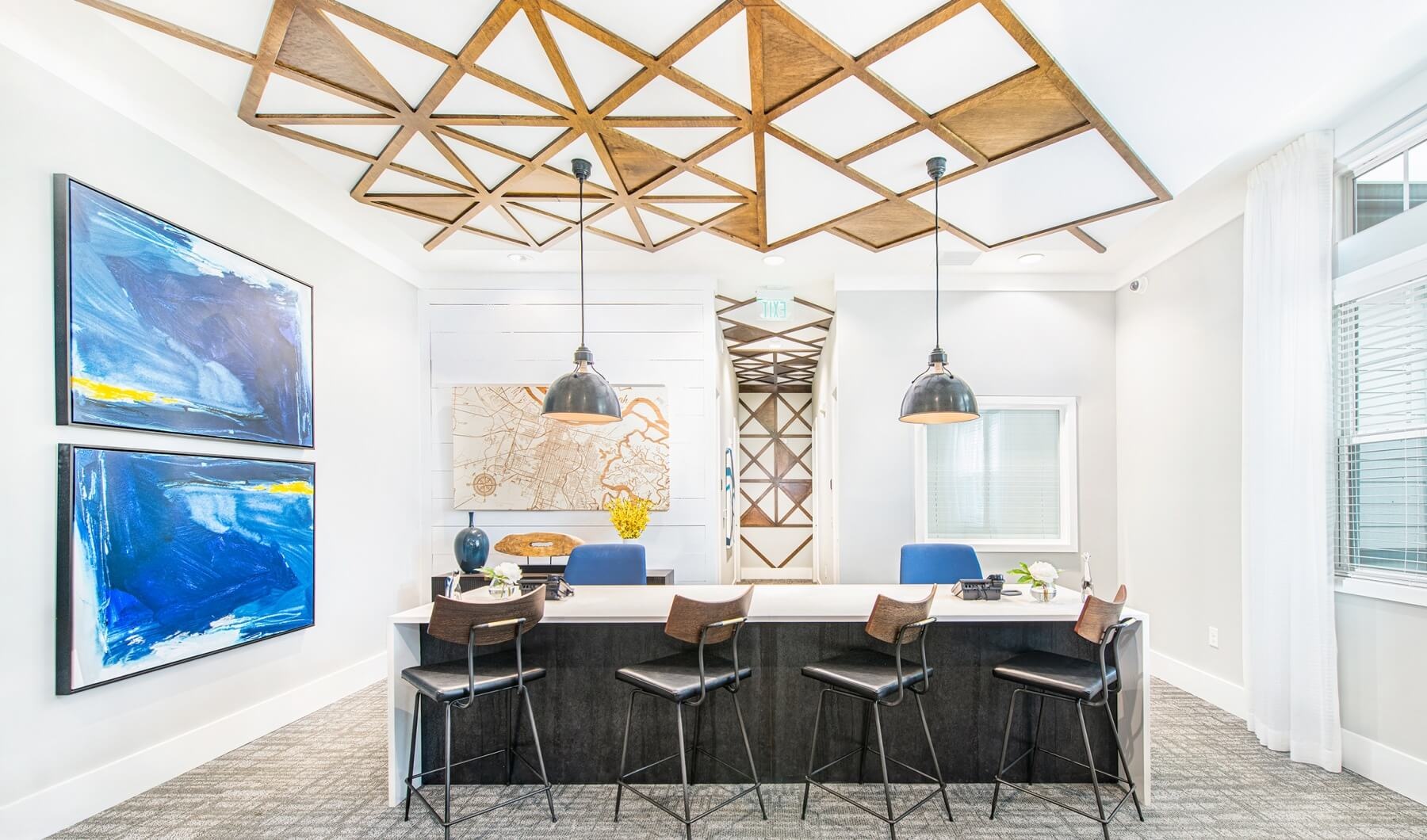 Leasing Office Modern furnished leasing office at Belmont Park West Apartments