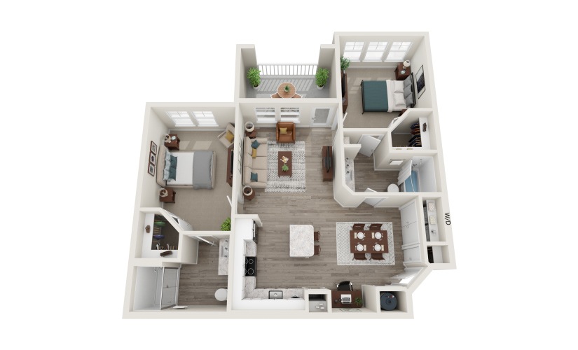 B1 3D 2 Bed 2 Bath Floorplan at Belmont Park West
