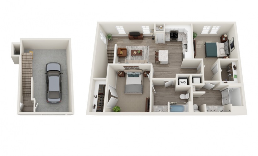 B6 3D 2 Bed 2 Bath Floorplan w/ garage at Belmont Park West