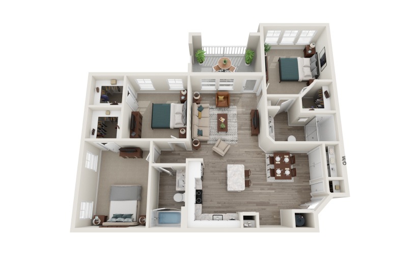 C1 3 Bed 2 Bath Floorplan